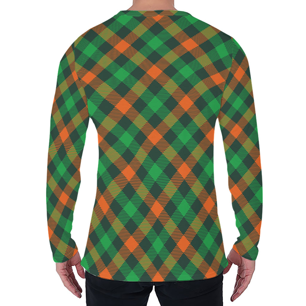 Irish Saint Patrick's Day Plaid Print Men's Long Sleeve T-Shirt