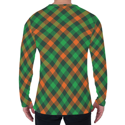 Irish Saint Patrick's Day Plaid Print Men's Long Sleeve T-Shirt
