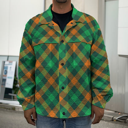 Irish Saint Patrick's Day Plaid Print Men's Shirt Jacket
