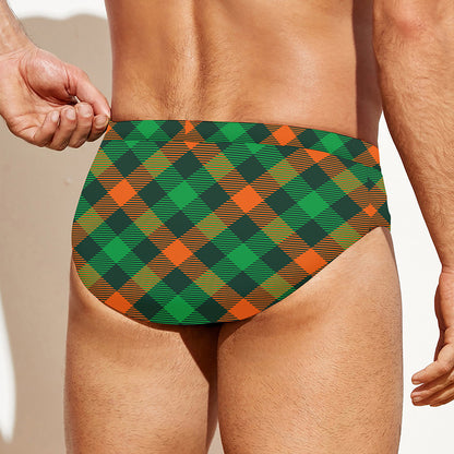 Irish Saint Patrick's Day Plaid Print Men's Swim Briefs