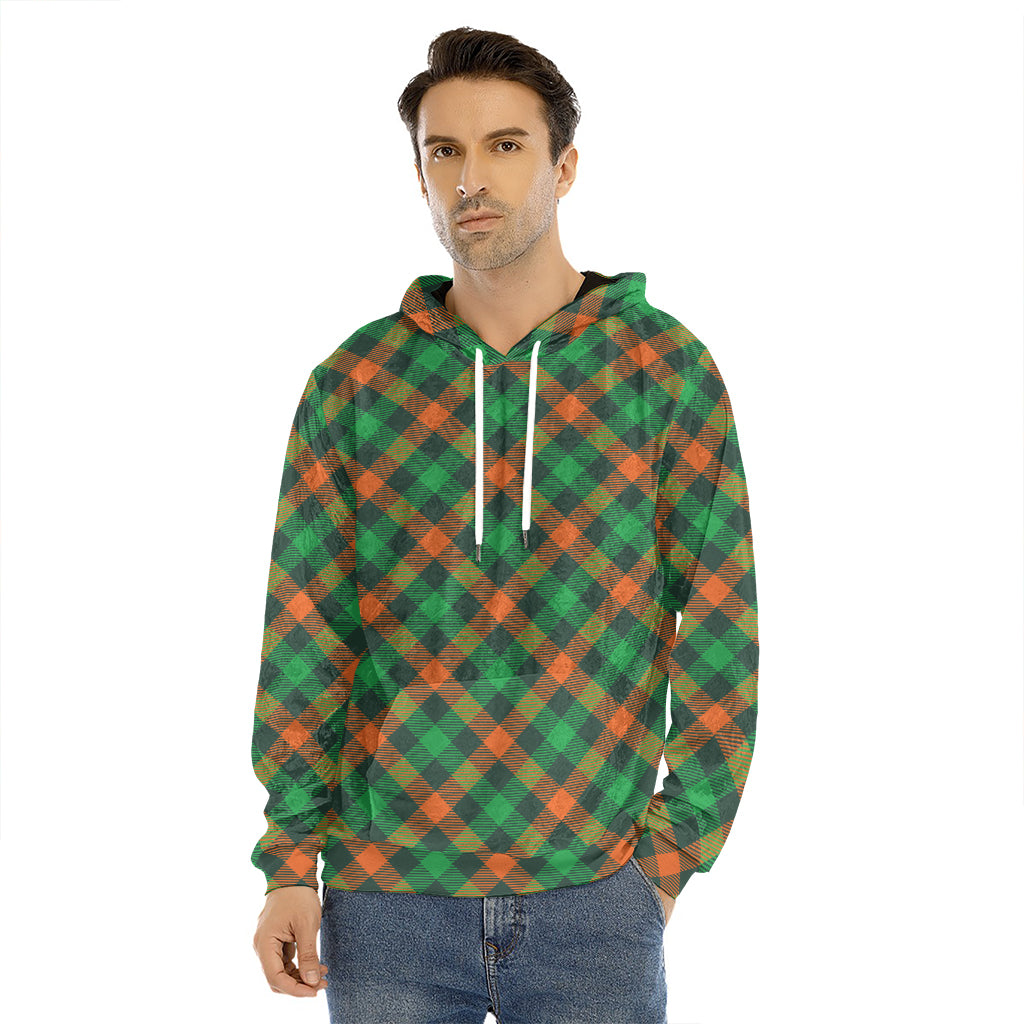 Irish Saint Patrick's Day Plaid Print Men's Velvet Pullover Hoodie