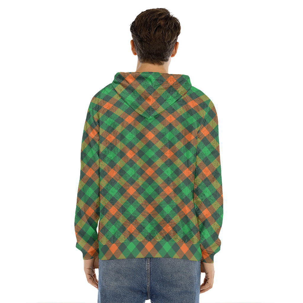 Irish Saint Patrick's Day Plaid Print Men's Velvet Pullover Hoodie