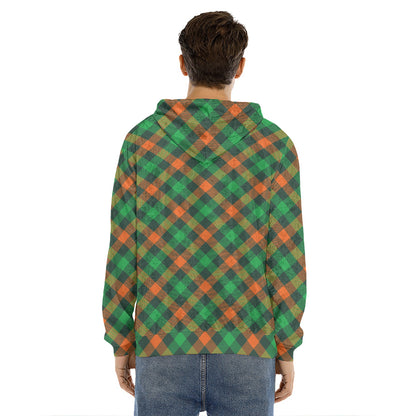 Irish Saint Patrick's Day Plaid Print Men's Velvet Pullover Hoodie