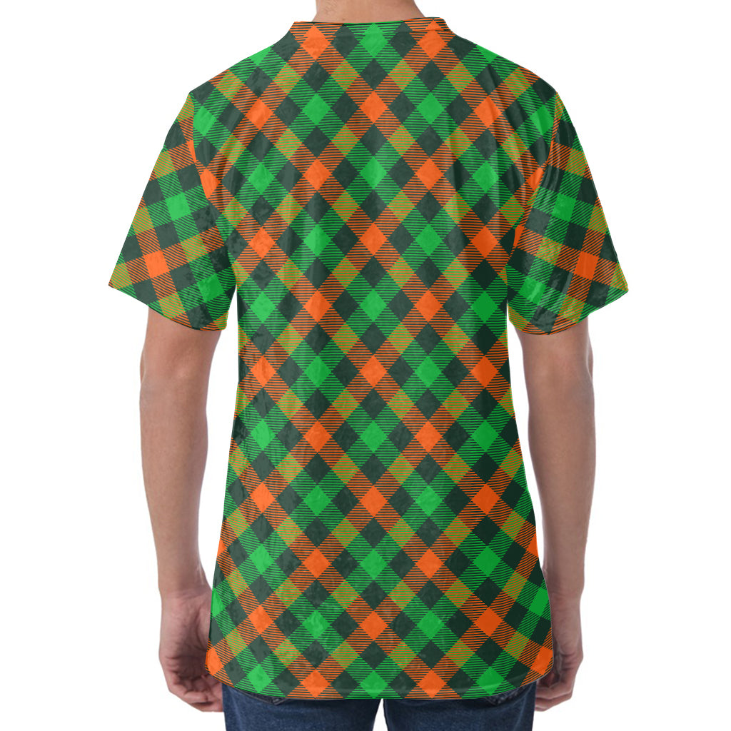 Irish Saint Patrick's Day Plaid Print Men's Velvet T-Shirt