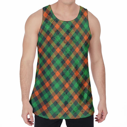 Irish Saint Patrick's Day Plaid Print Men's Velvet Tank Top