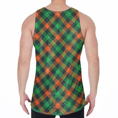 Irish Saint Patrick's Day Plaid Print Men's Velvet Tank Top