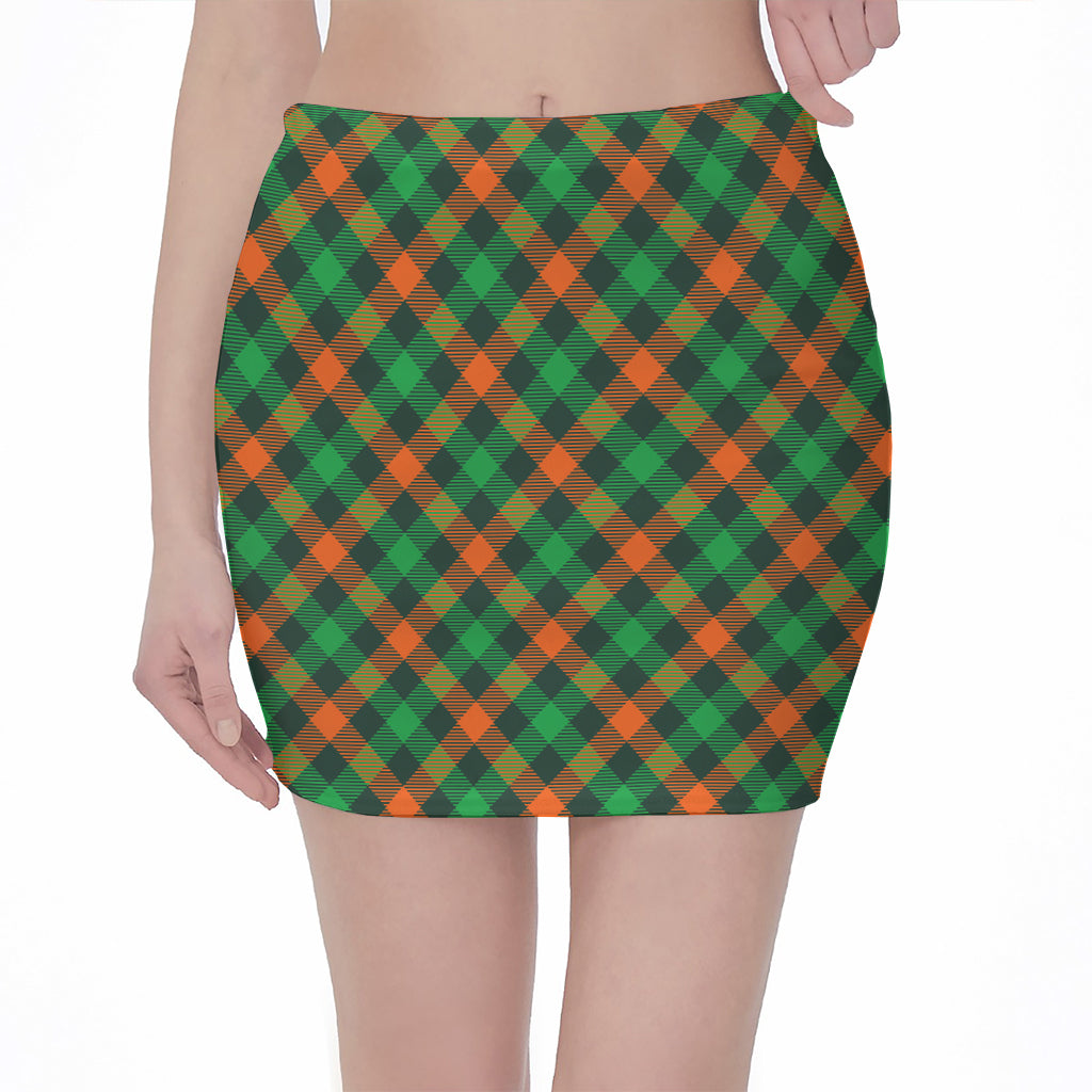 Irish Saint Patrick's Day Plaid Print Pencil Mini Skirt