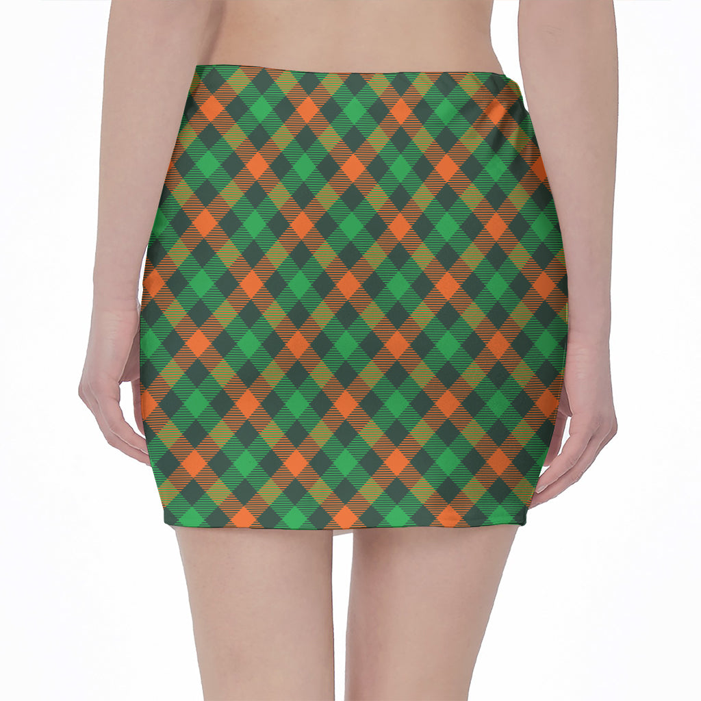 Irish Saint Patrick's Day Plaid Print Pencil Mini Skirt