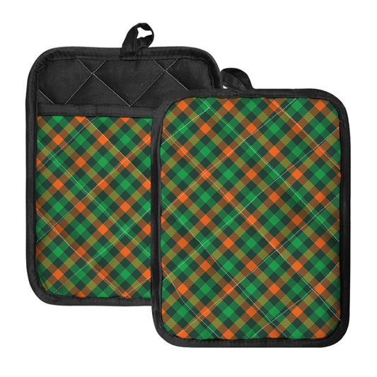 Irish Saint Patrick's Day Plaid Print Pot Holders With Pocket