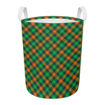 Irish Saint Patrick's Day Plaid Print Round Laundry Basket