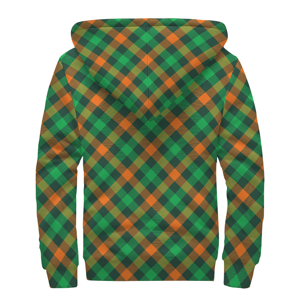 Irish Saint Patrick's Day Plaid Print Sherpa Lined Zip Up Hoodie