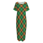 Irish Saint Patrick's Day Plaid Print Short Sleeve Long Nightdress