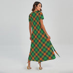 Irish Saint Patrick's Day Plaid Print Short Sleeve Maxi Dress