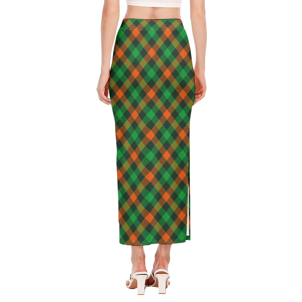 Irish Saint Patrick's Day Plaid Print Side Slit Maxi Skirt