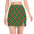 Irish Saint Patrick's Day Plaid Print Side Slit Mini Skirt