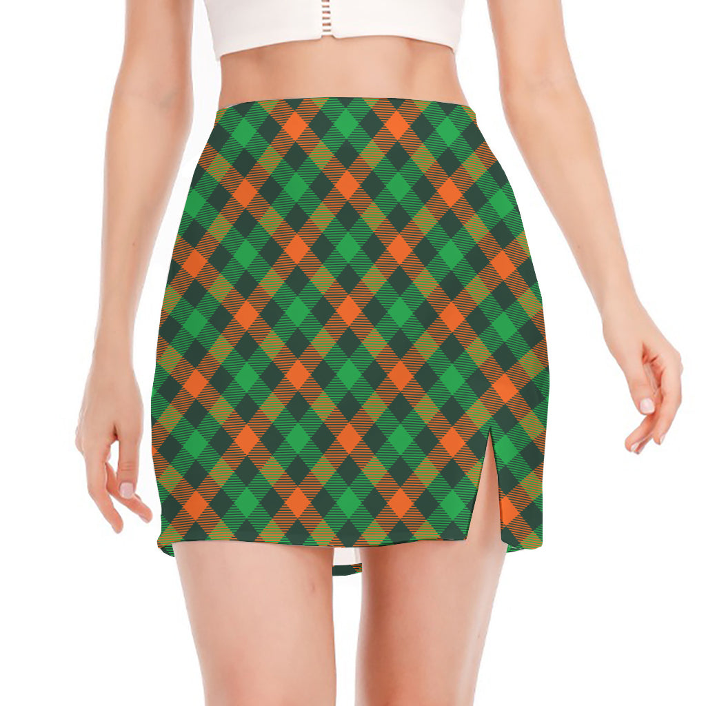 Irish Saint Patrick's Day Plaid Print Side Slit Mini Skirt