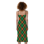 Irish Saint Patrick's Day Plaid Print Slim Fit Midi Cami Dress