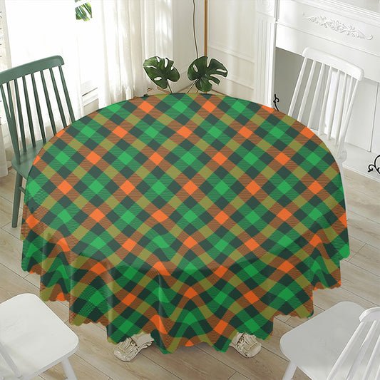 Irish Saint Patrick's Day Plaid Print Waterproof Round Tablecloth