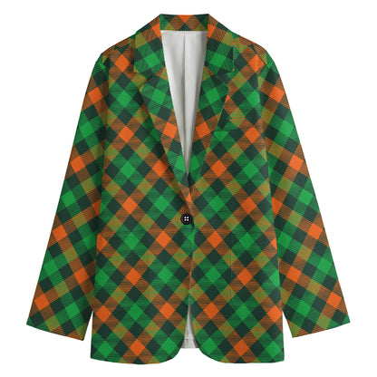 Irish Saint Patrick's Day Plaid Print Women's Blazer