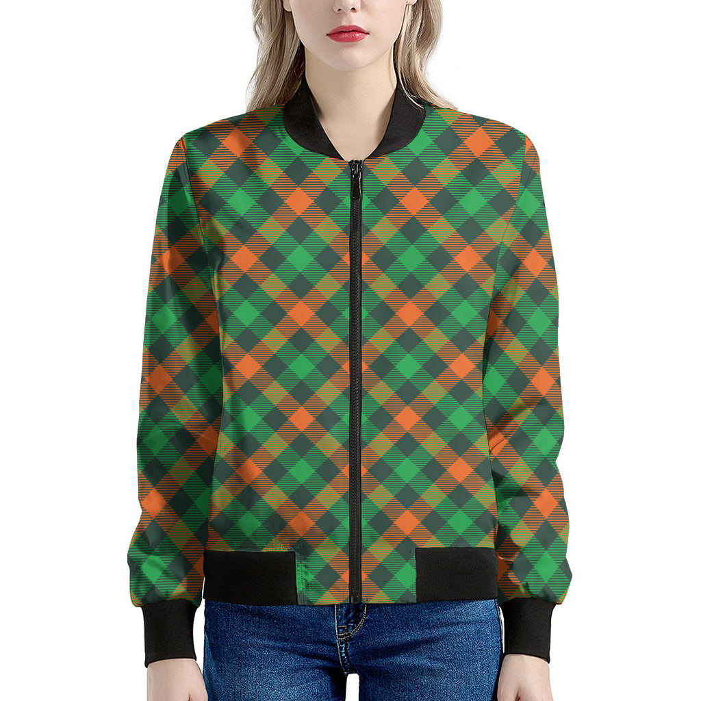 Irish Saint Patrick's Day Plaid Print Women's Bomber Jacket