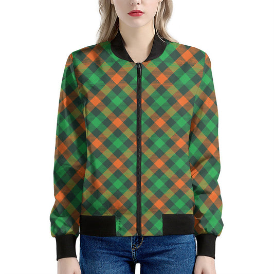 Irish Saint Patrick's Day Plaid Print Women's Bomber Jacket
