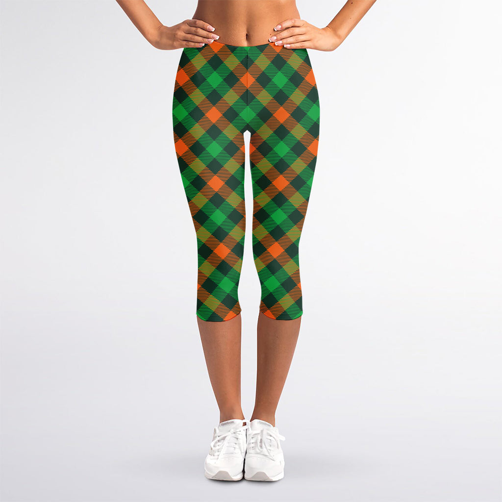 Irish Saint Patrick's Day Plaid Print Women's Capri Leggings