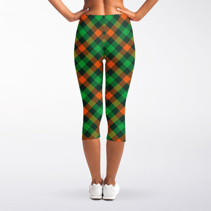 Irish Saint Patrick's Day Plaid Print Women's Capri Leggings