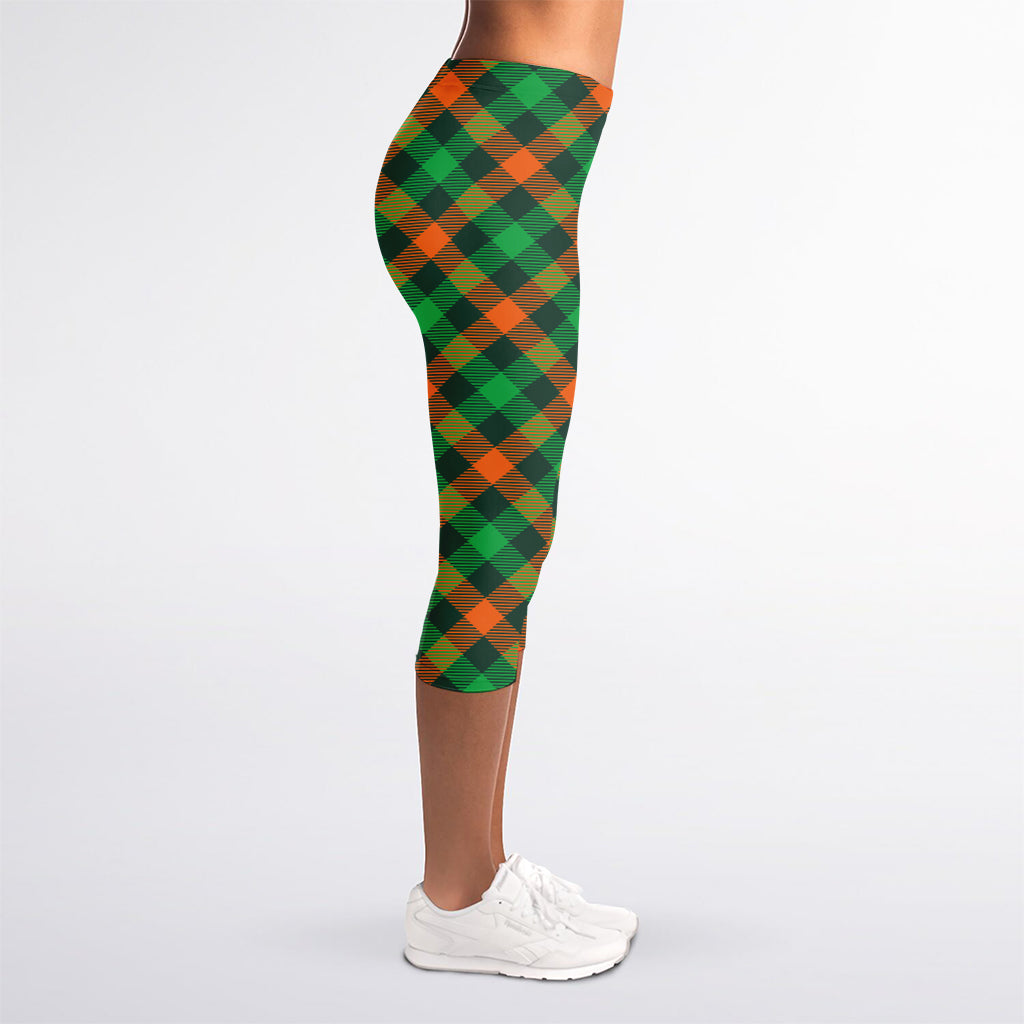 Irish Saint Patrick's Day Plaid Print Women's Capri Leggings