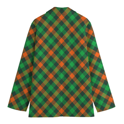 Irish Saint Patrick's Day Plaid Print Women's Cotton Blazer
