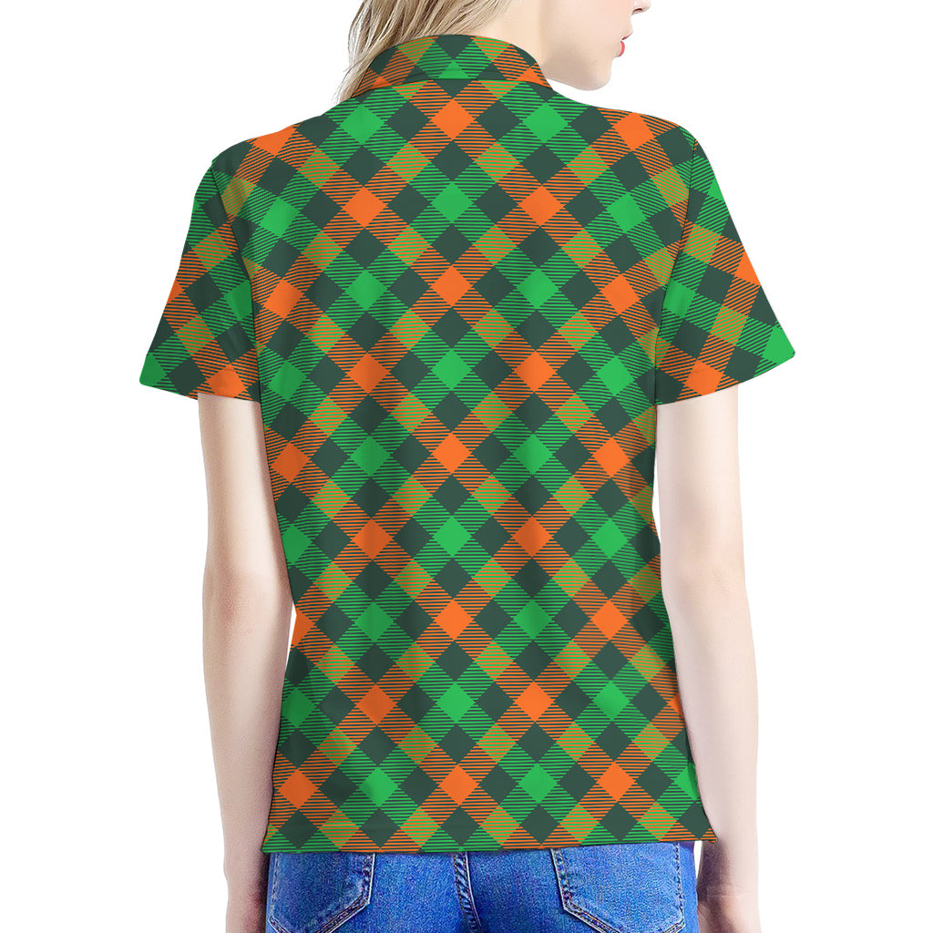 Irish Saint Patrick's Day Plaid Print Women's Polo Shirt