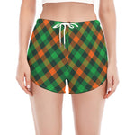 Irish Saint Patrick's Day Plaid Print Women's Split Running Shorts