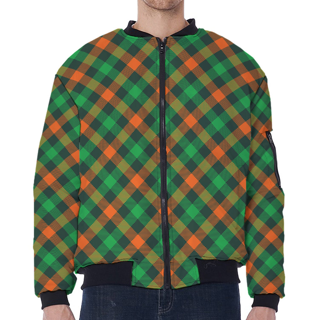 Irish Saint Patrick's Day Plaid Print Zip Sleeve Bomber Jacket