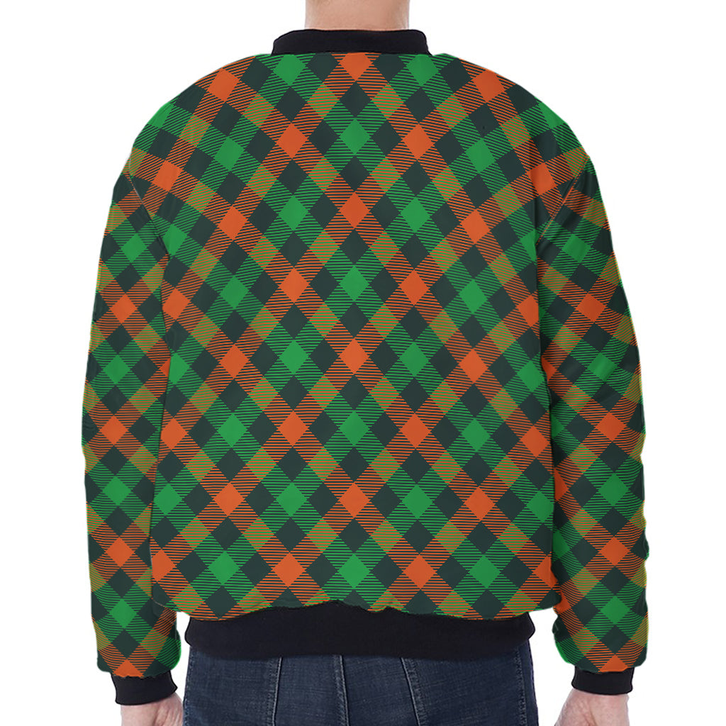 Irish Saint Patrick's Day Plaid Print Zip Sleeve Bomber Jacket