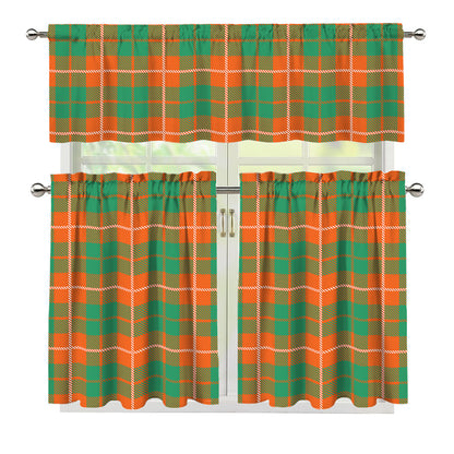 Irish Saint Patrick's Day Tartan Print 3 Piece Kitchen Curtains