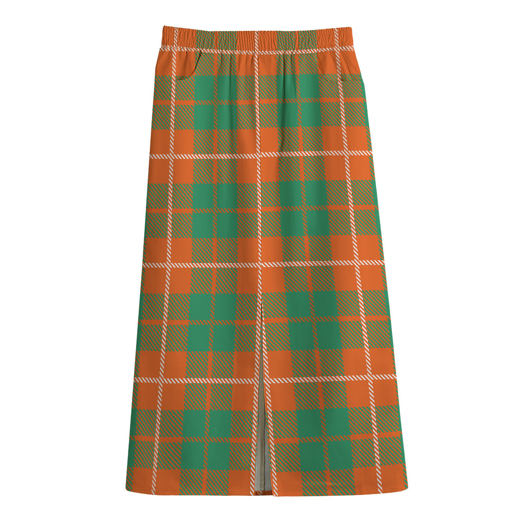 Irish Saint Patrick's Day Tartan Print Cotton Front Slit Maxi Skirt