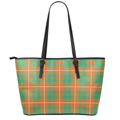 Irish Saint Patrick's Day Tartan Print Leather Tote Bag