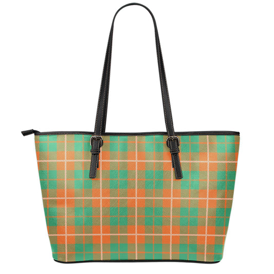 Irish Saint Patrick's Day Tartan Print Leather Tote Bag
