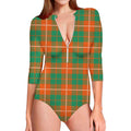 Irish Saint Patrick's Day Tartan Print Long Sleeve Swimsuit