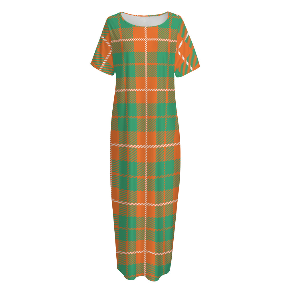 Irish Saint Patrick's Day Tartan Print Short Sleeve Long Nightdress