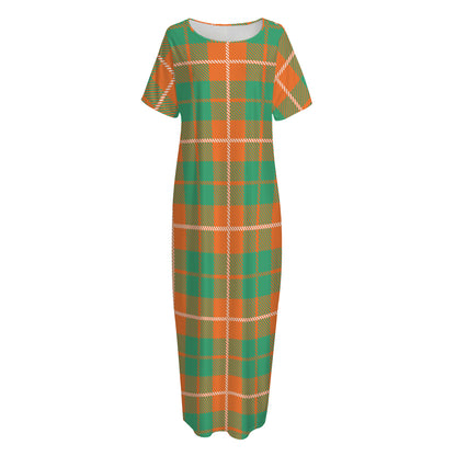 Irish Saint Patrick's Day Tartan Print Short Sleeve Long Nightdress