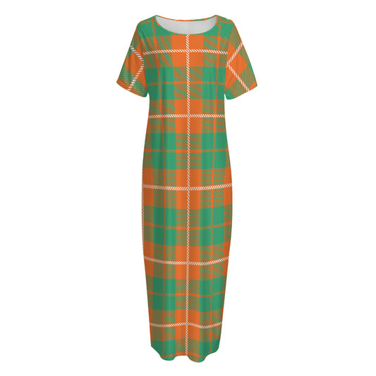 Irish Saint Patrick's Day Tartan Print Short Sleeve Long Nightdress