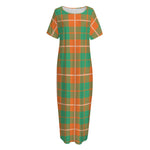 Irish Saint Patrick's Day Tartan Print Short Sleeve Long Nightdress
