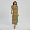 Irish Saint Patrick's Day Tartan Print Short Sleeve Maxi Dress