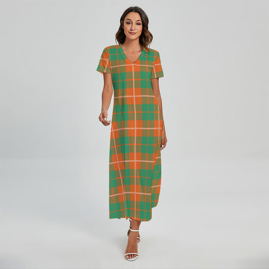 Irish Saint Patrick's Day Tartan Print Short Sleeve Maxi Dress