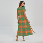 Irish Saint Patrick's Day Tartan Print Short Sleeve Maxi Dress