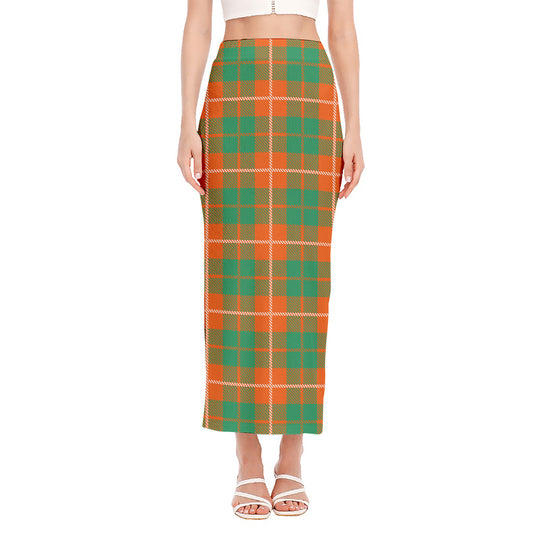 Irish Saint Patrick's Day Tartan Print Side Slit Maxi Skirt