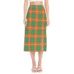 Irish Saint Patrick's Day Tartan Print Side Slit Midi Skirt