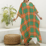 Irish Saint Patrick's Day Tartan Print Silk V-Neck Kaftan Dress
