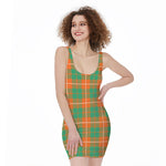 Irish Saint Patrick's Day Tartan Print Sleeveless Bodycon Dress
