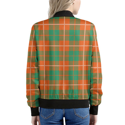 Irish Saint Patrick's Day Tartan Print Women's Bomber Jacket
